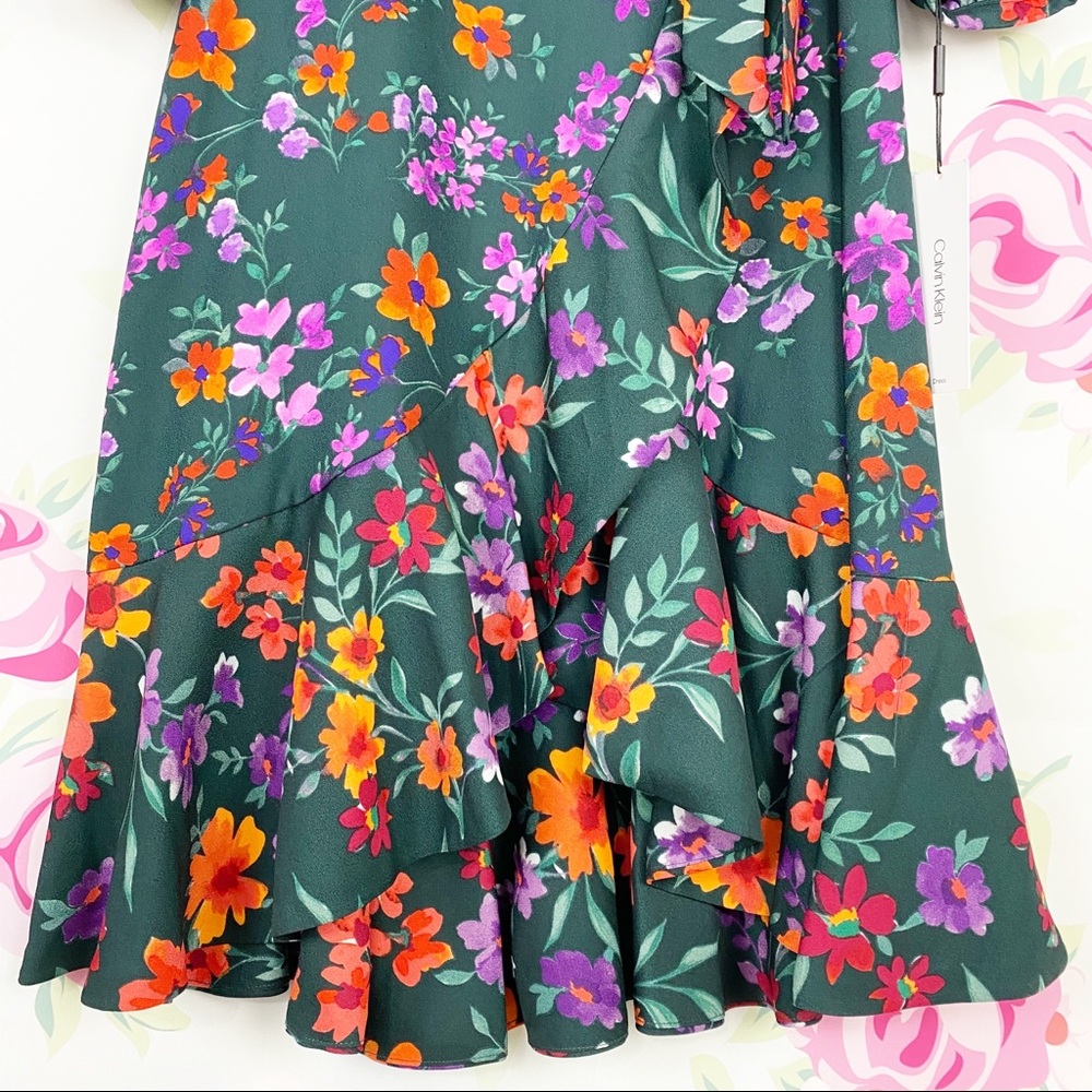 NEW Calvin Klein Floral Print Faux Wrap Dress - Picture 3 of 15